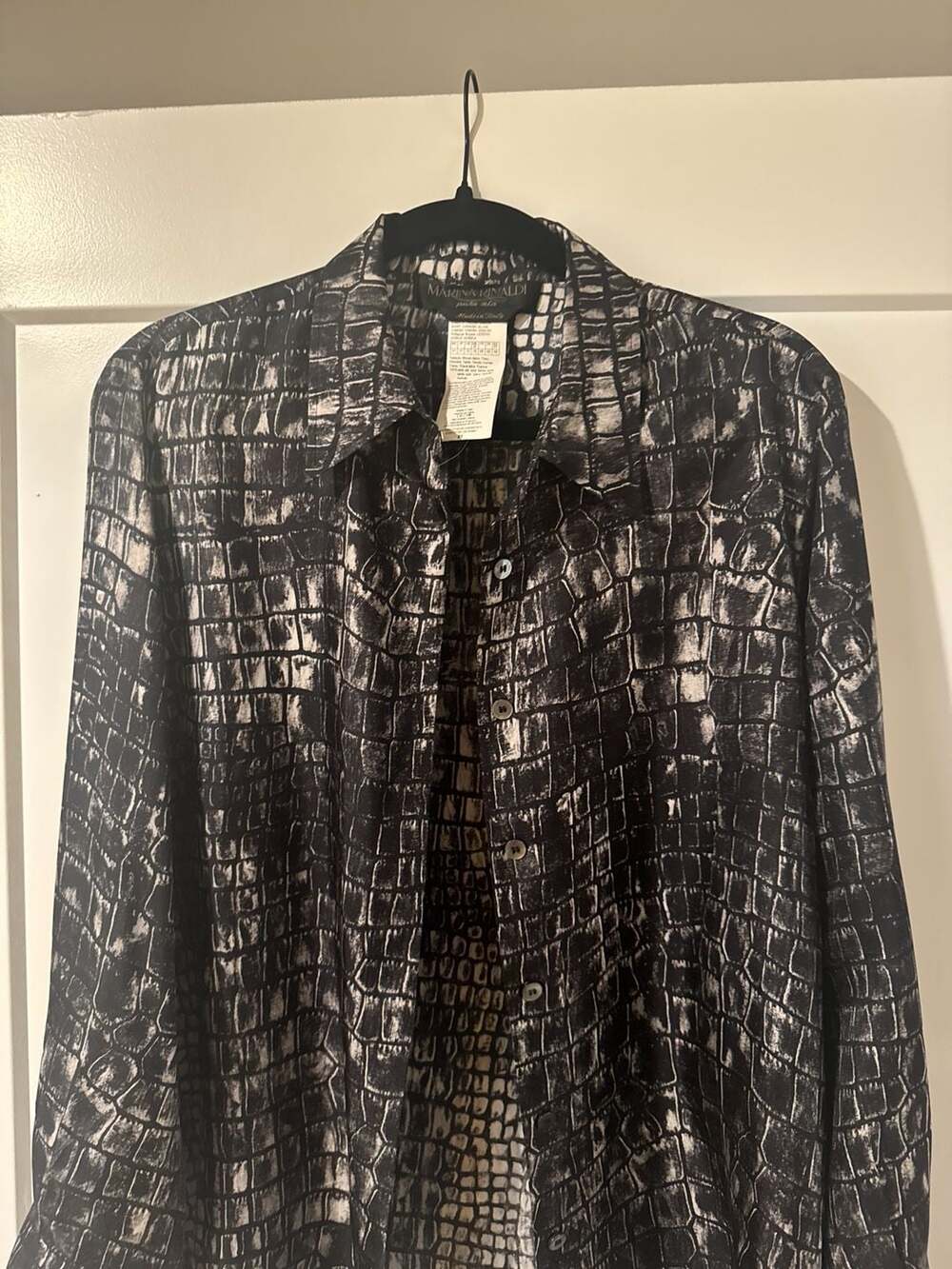 Marina Rinaldi Pura Seta 100% Silk Crocodile Print Button Down Blouse